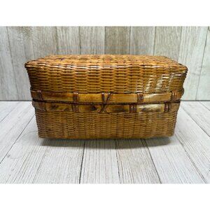 Vintage Woven Rattan Wicker Picnic Basket Storage Decor No Handles 7.5" x 4"
